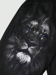 Manfinity LEGND 2pcs/Set Men Casual Lion & Sesame Print Drawstring Hooded Sweatshirt And Pants, Autumn