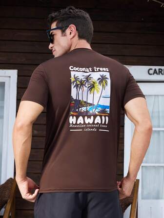 Manfinity Swimmode Herren Lässig Urlaubsstil Tropical & Buchstaben Muster Kurzarm Surf T-Shirt