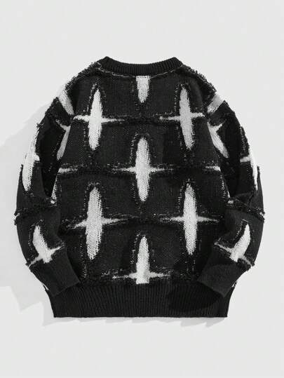 Street Life Men's All-Over Print Crew Neck Casual Knitted Long Sleeve Pullover Sweater, Grunge Style