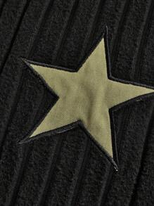 Tween Girls Casual Fuzzy Ribbed Turtleneck Patched Star T-Shirt And Relaxed Cargo Pants Set In Military Green - Army Green - View 4