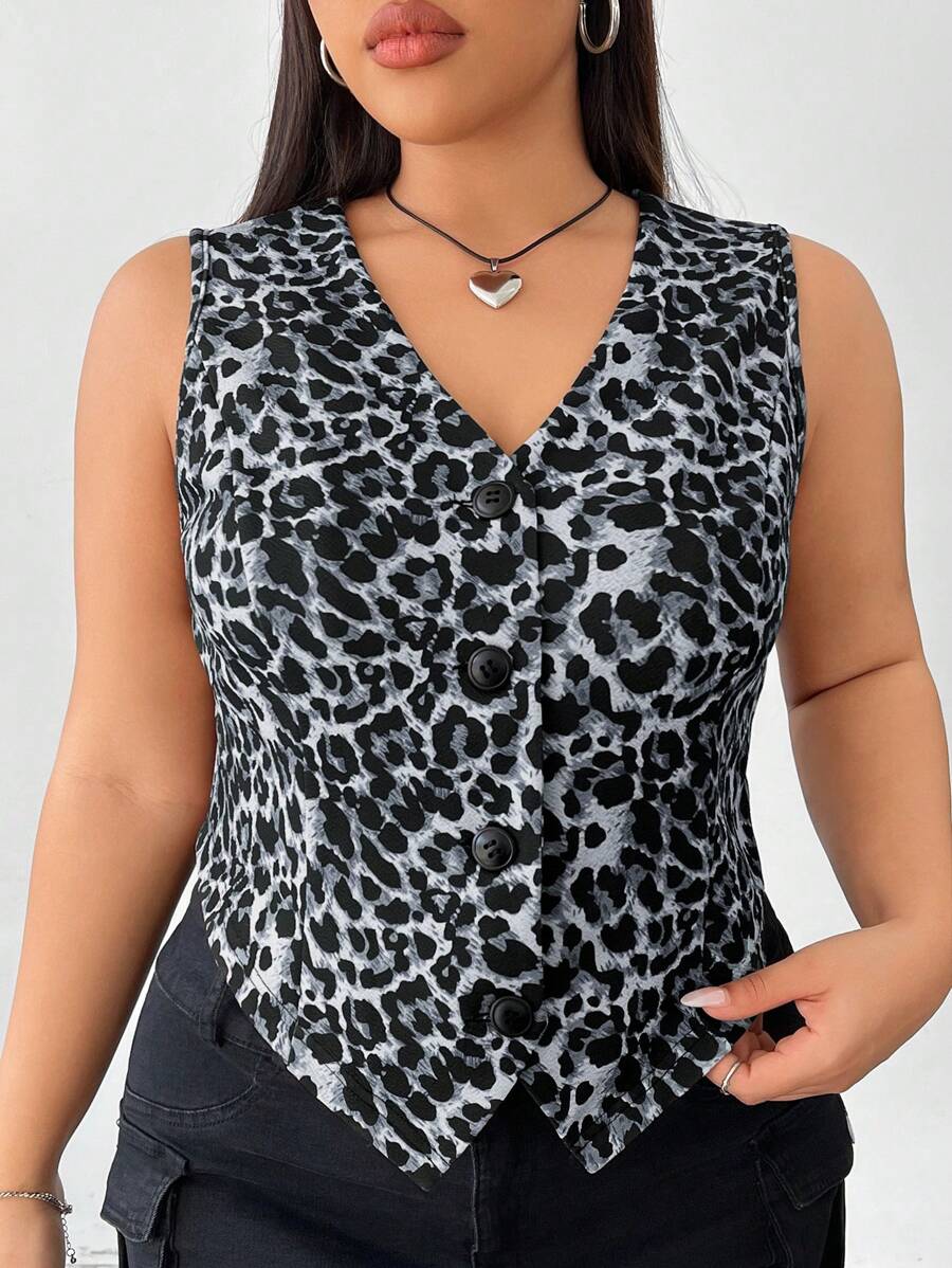 SHEIN EZwear 大码女式无袖西装背心夹克 - 灰色 - 查看 1