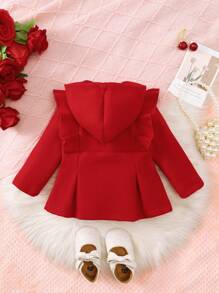 SHEIN Veste à capuche de Noël pour bébé fille avec ourlet à volants, rouge, hiver