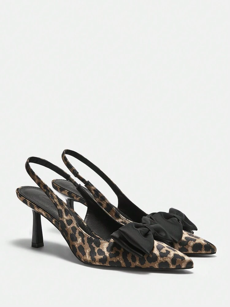 CUCCOO CHICEST "Women's Leopard Printed Dew Heels - Black Bow Pointed Heels For Daily And Party Wear" For Christmas Elegant Shoes Wedding Shoes Summer Shoes Bride Shoes