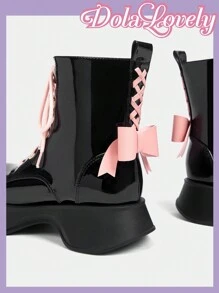 Dola Lovely Black Platform Boots Women Short Booties Ins British Style 2024 Autumn Winter New Mid-Calf Boots Flight Attendant Slim Boots Boots Ladies Ankle Boots For Christmas And New Year Holiday