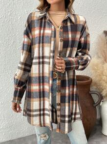 SHEIN LUNE Robe-chemise casual à carreaux avec boutons devant pour femmes, automne