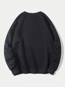 Calvaya Plus Christmas Tree & Slogan Graphic Thermal Pullover - Black - View 2