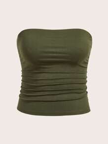 Calvaya Plus Size Women Casual Solid Color Fitted Tube Top, Summer