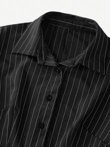 SHEIN Unity 2pcs Set Casual Commuter Style Striped Long Sleeve Cropped Top And Suit Pants - Black - View 7