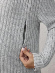 SHEIN Maternity Casual 2pcs Set - V-Neck Long Sleeve T-Shirt & Elastic Waist Straight-Leg Pants, Nursing Outfit