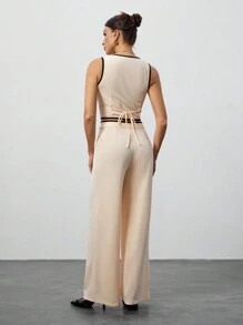 SHEIN Tall Retro Women's Suit With Contrasting Colors, Outer Suit Suit, Early Autumn Clothing - Khaki - View 2