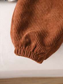 SHEIN Leap Crew 3 件套男婴/女婴服装，包括棕熊装饰保暖背心、绅士复古格子衬衫和灯芯绒裤子，适合上学、居家和外出、秋冬季 - 彩色 - 查看 6