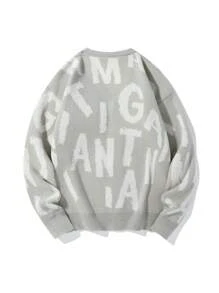 Manfinity Hypemode Cárdigan de punto casual de manga larga con botones y estampado de letras para hombre, para otoño e invierno - Gris Claro - Ver 2