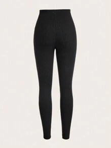 SHEIN EZwear 大码女式罗纹修身打底裤，多色，休闲，秋冬 - 彩色 - 查看 4