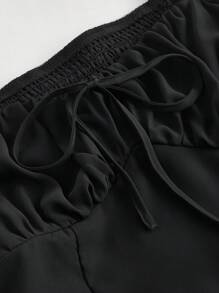 SHEIN MOD 大码复古女式心形领口衬衫，带荷叶边袖子 - 黑色 - 查看 3