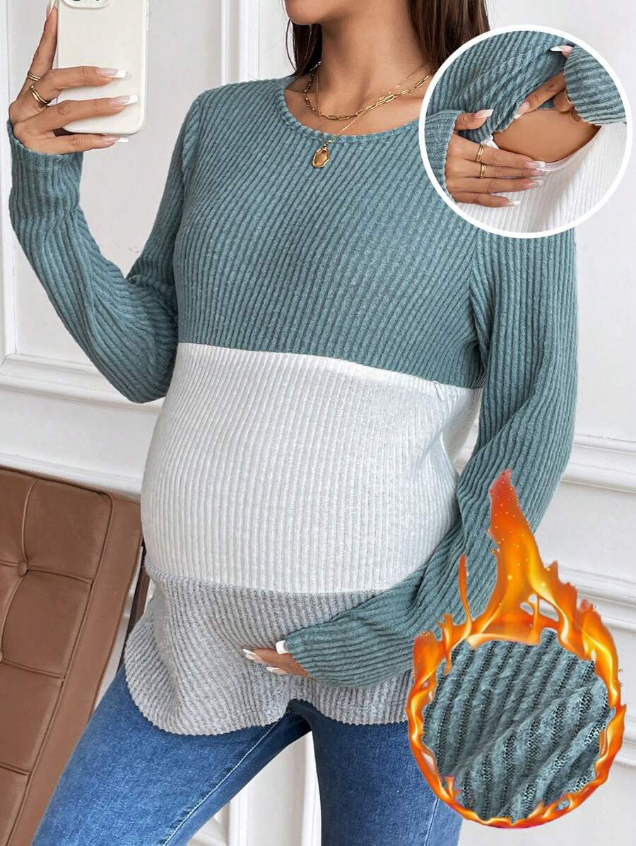 SHEIN Maternity Nursing Long Sleeve T-Shirt For Casual Wear, Autumn