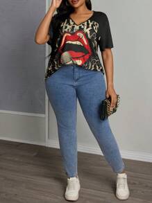 SHEIN PETITE CURVE Casual Loose Plus Size Women's T-Shirt Thanksgiving Outfit Women