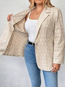 Plus Size Front Button Jacquard Elegant Long Sleeve Blazer - Grey - View 7