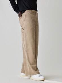 Manfinity VCAY Men's Woven Casual Pants, Elastic Waist Relaxed Fit Straight Leg Solid Color Trousers