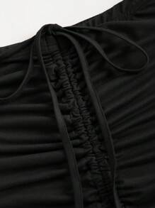 Sweetra 2pcs/Set Oblique Shoulder Ruched Top & Drawstring Waist Fishtail Skirt Y2K Outfit  - Black - View 5