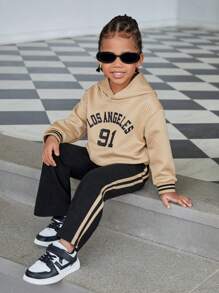 SHEIN Explorewe Ensemble casual 2 pièces pour jeunes filles, pull à capuche à manches longues avec imprimé lettres et pantalon. Automne - Multicolore - Voir 5