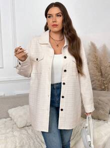 SHEIN Frenchy Chaqueta informal de manga larga a cuadros de talla grande para mujer, otoño