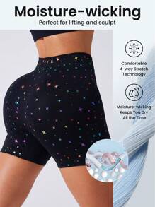 Core Rhythm Quần short thể thao mùa hè in họa tiết lưng thun co giãn, thích hợp cho yoga, quần short tập gym, quần short đi xe đạp - màu đen - Xem 5