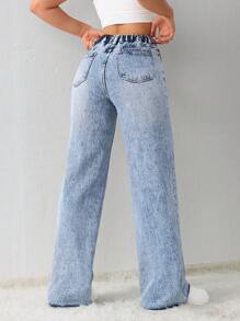 SHEIN Tall Women's Jeans Casual Loose Straight Trousers Blue Fleece Trousers Winter Jeans Thermal Denim Teddy Denim Teddy Thermal Fuzzy Fleece Teddy Women Jeans Low Rise Jeans Baggy Jeans Winter Women Clothes Thermal - Medium Wash - View 6