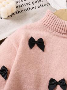 LMoss Kids LMoss Young Girl Young Girl's Stand Collar Loose Fit Casual 3D Bow ,Decor Sweater Yarn,Girls Young Girl Costumes,Toddler Sweater,Girls Winter Clothes,Girls Sweater