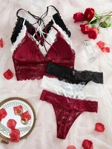 6pcs Sexy & Comfortable Lace Lingerie Set - Burgundy - View 2