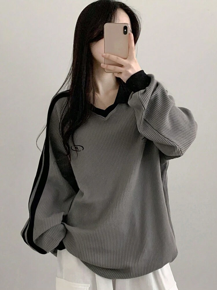 Women's Patchwork Color Block Letter Print Hoodie, Collegiate Style,Long Sleeve Tops Sweatshirt