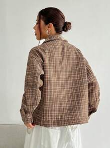 Flirla Women's Casual Vintage Plaid Fleece Button-Up Jacket, Autumn