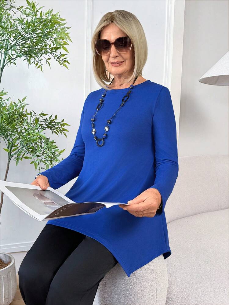 Autumn/Winter Solid Asymmetrical Hem Tee