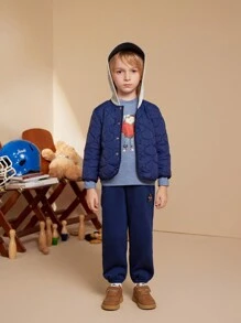 PrepCrw Young Boys Academy Style Navy Blue Knit Hoodie, 2 In 1 Long Sleeve Padded Coat, Back To School Coats - Blue - View 4