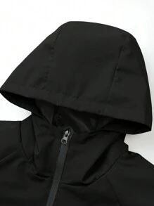 Manfinity Sport Corelite Boyfriend Style Men's Solid Color Front Zip Long Sleeve Casual Hooded Sports Jacket - Black - View 6