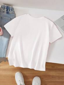 Tween Girls Numeric Print Round Neck Casual Short Sleeve T-Shirt - White - View 2