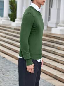 Manfinity Homme 男士休闲简约纯色修身毛衣（不含衬衫） - 軍綠色 - 查看 5