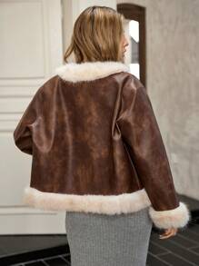 Femmeiva Women's Vintage Distressed Oversized Fur Coat, Mob Wife Style, Autumn/Winter Fall Cloth For Women - Rust Brown - View 2