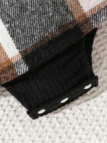 可爱甜美女婴黑色格子拼布针织长袖连体衣 + 头带，秋冬款 - 黑色 - 查看 5