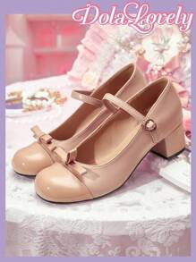 Dola Lovely Women's Solid Color Bow Decor Casual High Heel Pumps For Christmas And New Year Holiday Vibe Fall And Winter