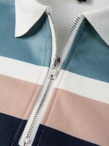 Manfinity Homme Men's Spring Summer Stripe Long Sleeve Casual Commuter Polo Shirt