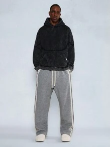 SUMWON Washed Effect Raw Edge Pullover Hoodie Vintage Style Distressed Finish Streetwear Casual Sweatshirt Winter Fall Athleisure Urban Fashion - Black - View 5