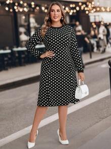 SHEIN Clasi 大码秋季连衣裙，千鸟格印花 A 字形齐膝长裙，适合上班/通勤