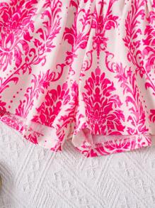 2pcs/Set Pakaian Anak Perempuan Musim Panas Modis Kasual Longgar Vintage Bernapas Atasan Tanpa Lengan Motif Digital + Celana Pendek - Hot Pink - View 5