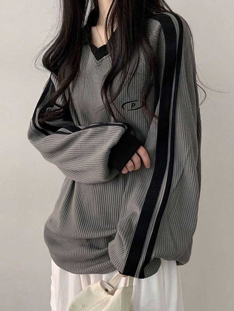 Women's Patchwork Color Block Letter Print Hoodie, Collegiate Style,Long Sleeve Tops Sweatshirt