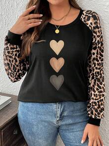 EMERY ROSE Áo thun tay lỡ họa tiết trái tim báo hoa mai cỡ lớn, phù hợp cho mùa thu/đông - màu đen - Xem 4