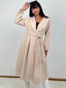 Flirla Plus Size Retro High-End Knitted Coat - Apricot - View 5
