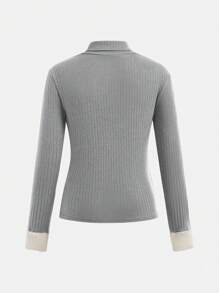 paquete múltiple de tops térmicos de cuello alto acanalados con contraste de color para niñas preadolescentes