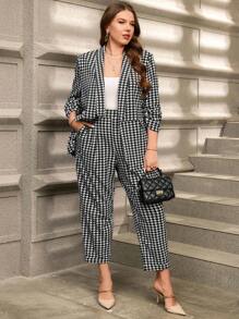 SHEIN Clasi Ensemble tailleur 2 pièces oversize, imprimé prince-de-galles, élégant et stylé
