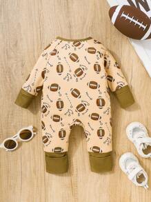 1pc Baby Boys' Long Sleeve Ball Pattern Zipper Romper - Multicolor - View 2