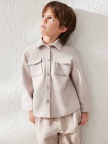 SHEIN 年轻男孩休闲纯色落肩宽松翻盖口袋夹克